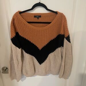 Lulu's Women's Chevron Knit Sweater - Tan, Black, Cream